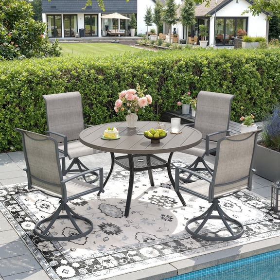 VOXBIN 5 Pieces Patio Dining Set Outdoor Furniture- 40.7" Round Table and 4 Swivel Chairs