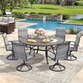thumbnail image 1 of VOXBIN 7 Pieces Patio Dining Set - 53" Round Dining Table with 6 Swivel Chairs Set for Deck, Graywood Table and Gray Chairs, 1 of 9