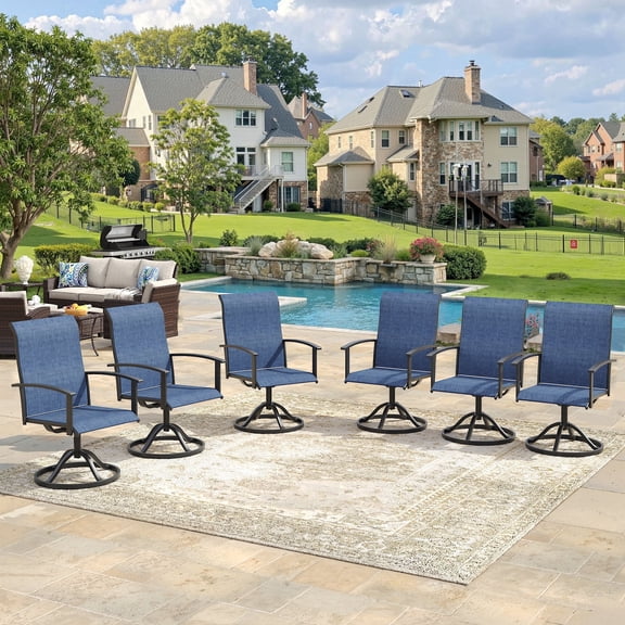 VOXBIN Outdoor Dining Chairs Set of 6, All Weather Patio Swivel Chairs with Metal Rocking Frame for Lawn Garden Backyard Deck,Blue