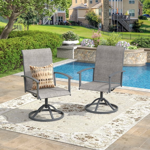 VOXBIN Outdoor Dining Chairs Set of 2, All Weather Patio Swivel Chairs with Metal Rocking Frame for Lawn Garden Backyard Deck,Grey