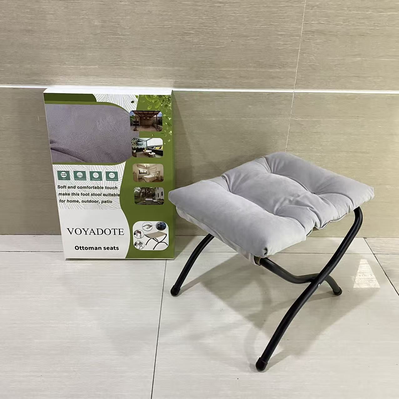 VOYADOTE Ottoman seats,Folding Footrest Stool, Upholstered Small Foldable Ottoman, Accent Padded Sofa Foot Stool for Lazy Chair, Metal Frame Portable Foot Rest Ottoman for Living Room, Bedroom