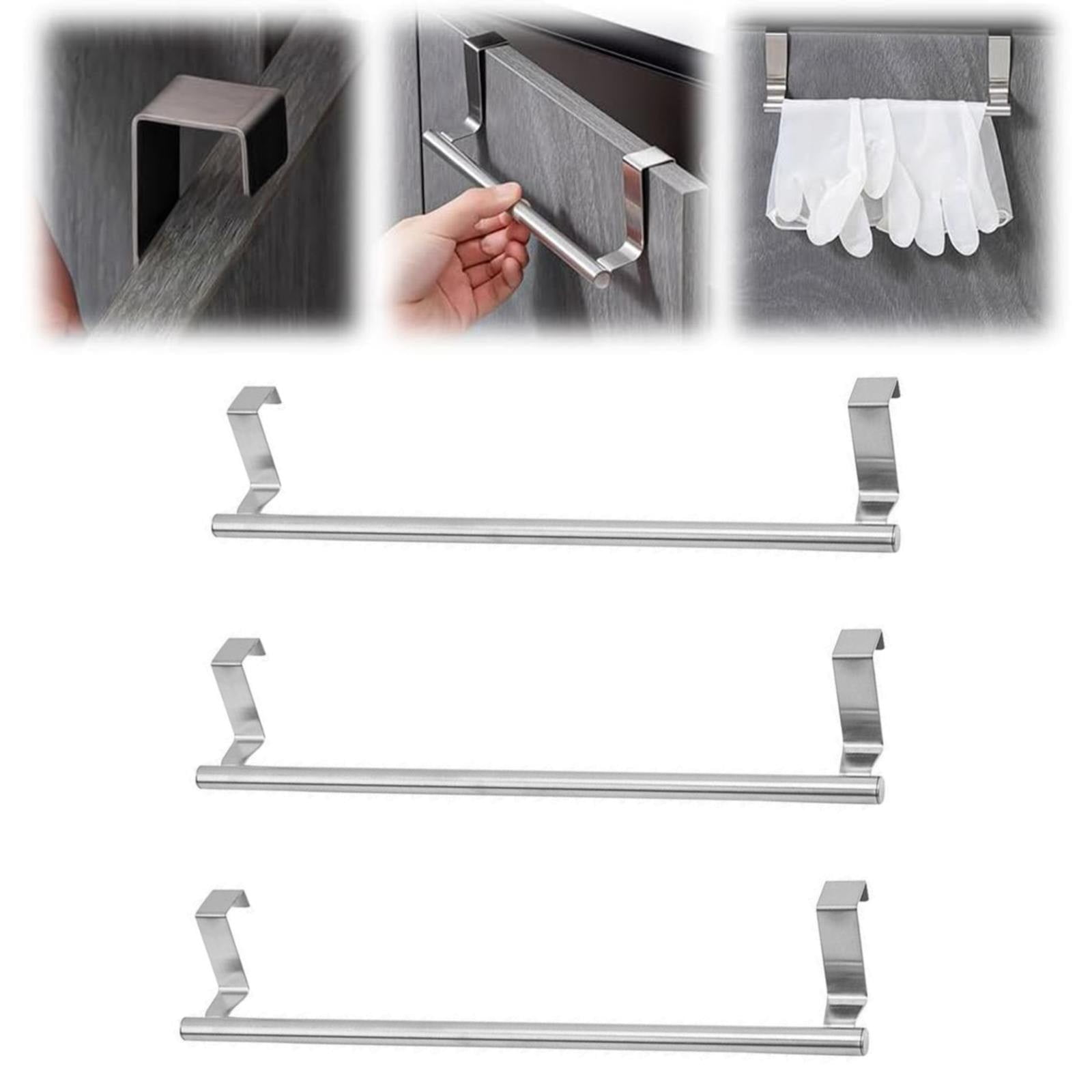 RETON Over Door Towel Rack - 3 Pack Stainless Steel | No Drill Cabinet Towel Holder | Anti-Slip EVA Pads, 9 Inch Bar