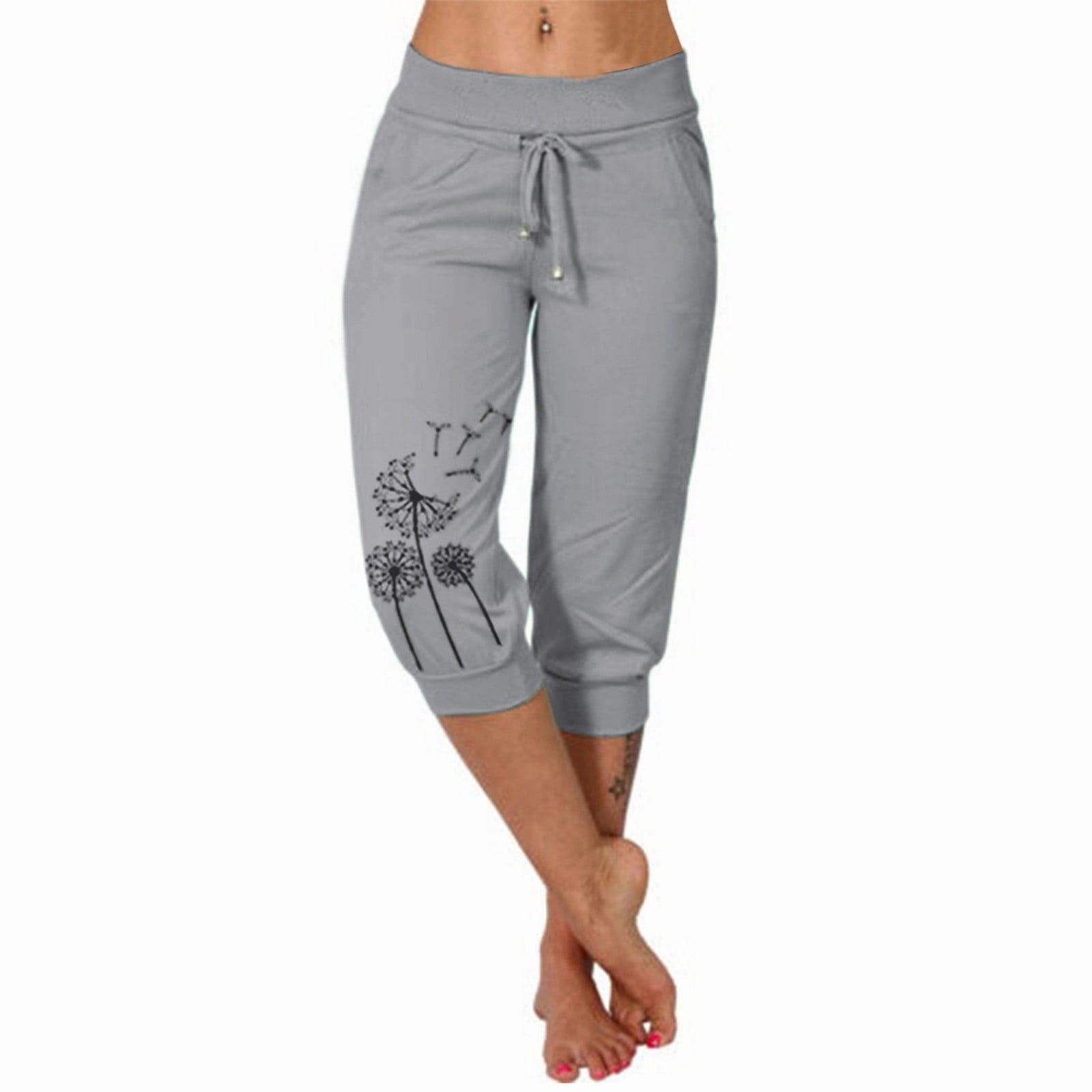 VOYOAO Capri Pants for Women Casual Cropped Sweatpants Drawstring High ...