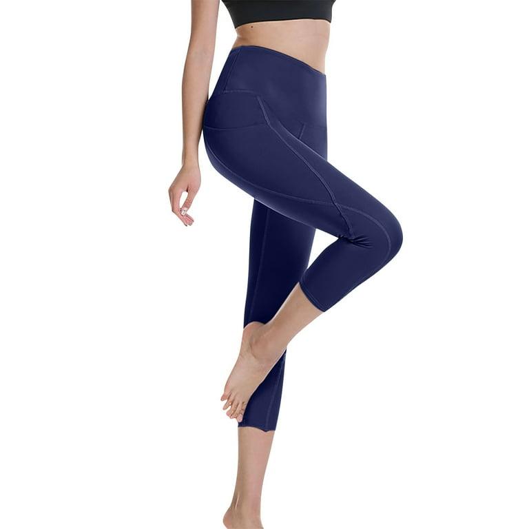 VOYOAO Women Capri Leggings with Pockets Butt Lift High Waisted Tummy Control Slimming Yoga Pants Workout Running Capris