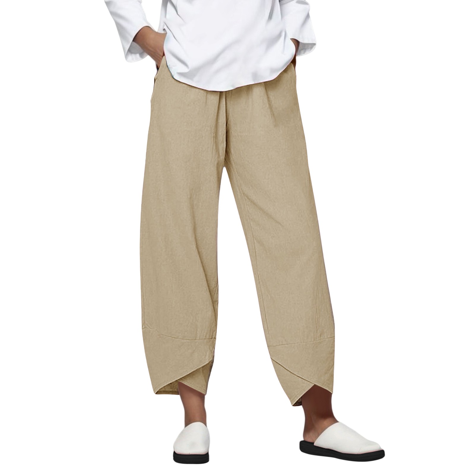 VOYOAO Womens Pants Summer Casual Slacks Lounge Pants Elastic Waist ...