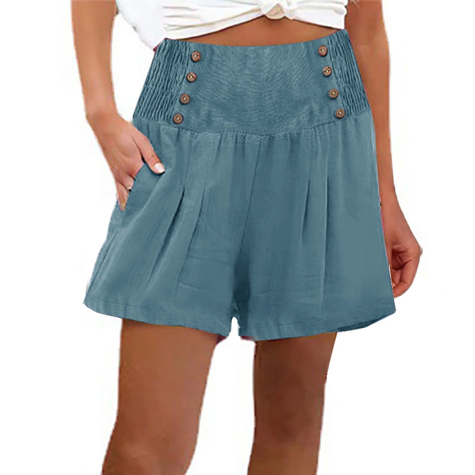 VOYOAO Womens Summer Shorts Casual Solid Color High Elastic Waist Short