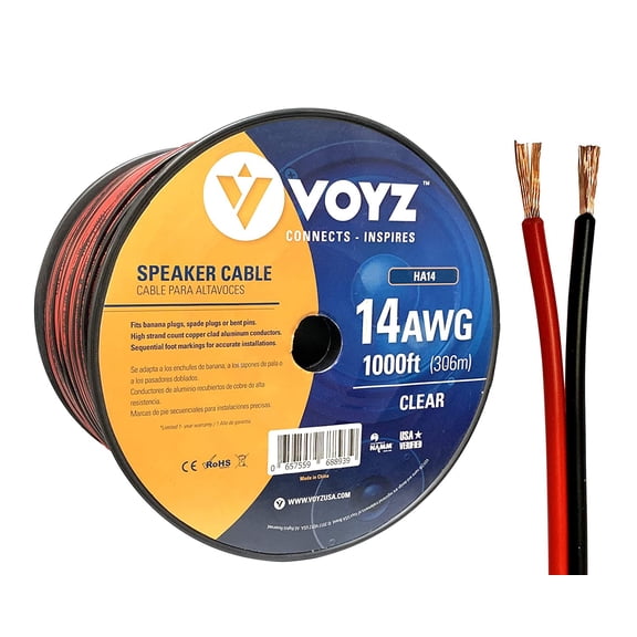 VOYZ 14 AWG Speaker Wire Cable with Flex Oxygen Free BLACK/RED PVC Sheathing Ideal for Solar Panels, Home Theater Speakers and Car Speakers Installation (1000 Feet)