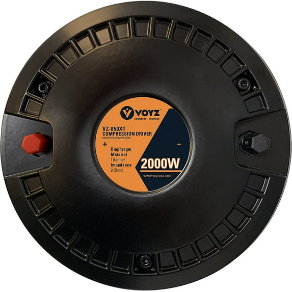 VOYZ 2000 Watt Compression driver - 2" Kapton Voice Coil with Titanium Diaphragm - Bolt on Throat Style with High Quality Super Strong Ferrite Magnet - 8 ohms Impedance - 107dB Sensitivity (VZ-850XT)