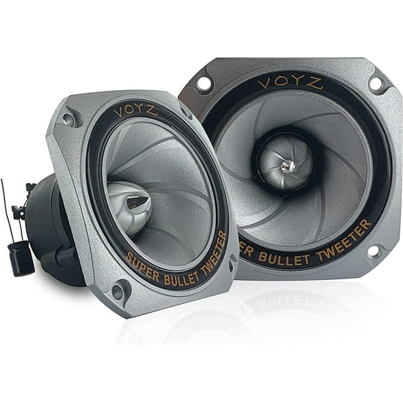 VOYZ 400 Watt 3.5 Piezo Super Horn Tweeters Aluminum Diaphragm 4-8 ohms - Silver Housing with Capacitor 1 Pair (2pcs) (PET-1944)