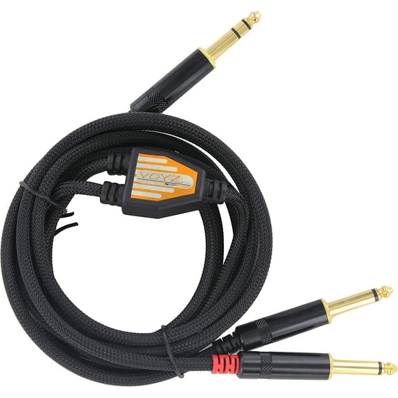 VOYZ Professional Dual 1/4 TS Mono to 1/4 Inch TRS Stereo Nylon Audio Cable Adapter - 6 Feet (1.5 Meters)