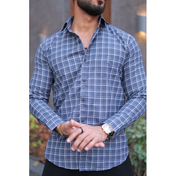 VOZIA Trendy Checked Men's Shirt with Long Sleeves, Relaxed Fit Cotton Linen Blend - Sizes XXL