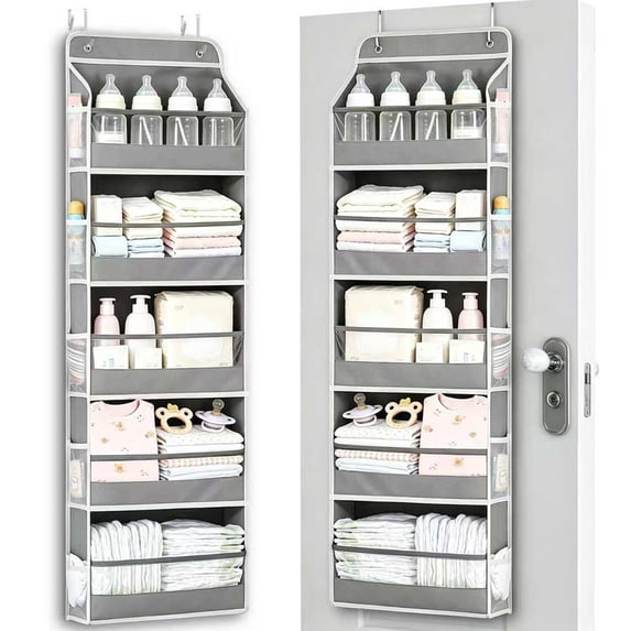 VOZOGO 1 pack over the Door Organizer with 5 Large Pockets 10 Mesh Side Pockets, 44 lbs Weight Capacity Hanging Storage Organizer with Clear Window Kids Toys, Shoes, Diapers