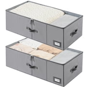 VOZOGO 10" High Under Bed Storage Containers, Clear Lid & Visible Window, Label Holder, 2 Pack Gray, Underbed Bedding Organizer for Bed Sheets, Pillow, Clothes