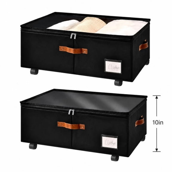 VOZOGO 2 pack Large Under Bed Storage Containers with Wheels under Bed Organizers Storage Bins with Clear Lid Handles Drawers for Sheets, Blanket, Clothing, 10in High