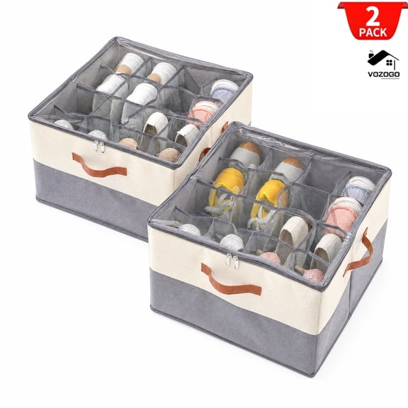 VOZOGO 2 Pack Shoe Organizer for Closet,Shoe Holder with Clear Cover and Reinforced Handles, Fits 16-32 Pairs