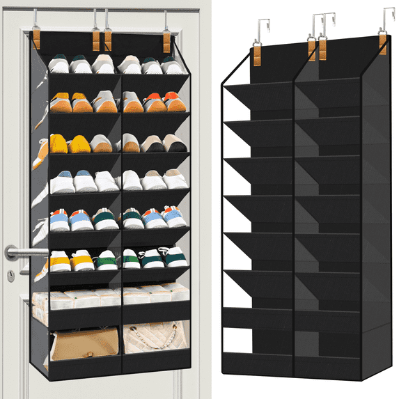 VOZOGO Over the Door Shoe Organizer, 8-Tier Clear Pockets Hanging Shoe Storage for Room, Fits Sneakers Boots Heels, Black