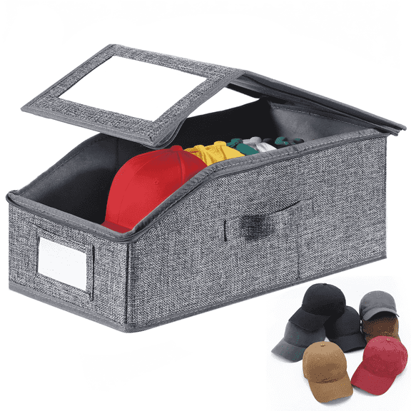 VOZOGO Hat Storage for Baseball Caps, Stackable Hat Organizer Holder, Dust-Proof Hat Boxes Container with Clear Window for Home Toys Closet Organization,Gray