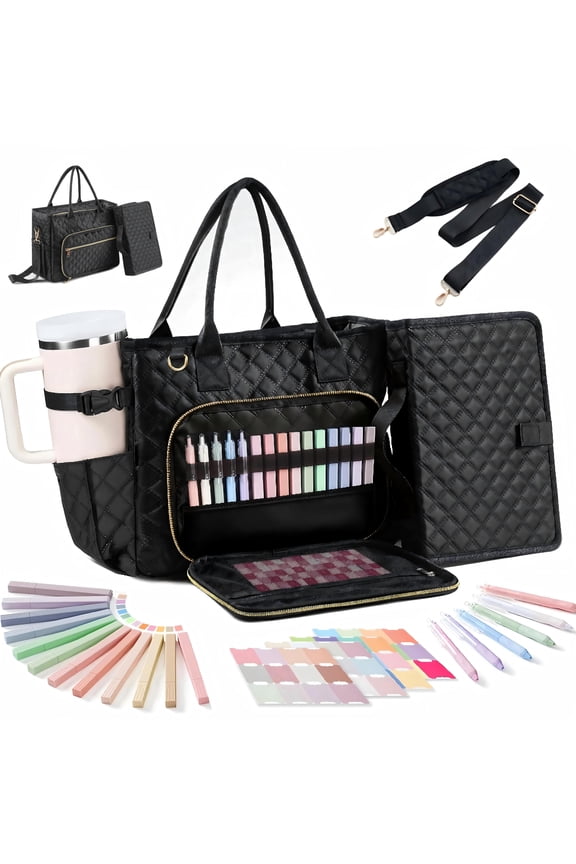 Large Bible Bag with Bible Cover Case for Women, Quilted Church Tote Bag Carrying Case w/Shoulder Strap Bible Study Supplies Journaling Kit Accessories Day Christian Gift for Women Mom Teacher