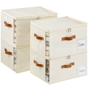 VOZOGO 4Pack Large Clothes Storage Bins with Zippers, Foldable Clothing Organizer Box with Sturdy Frame, Sweater Storage Cube Fabric Bedding Storage Bags for Blankets, Seasonal Clothes