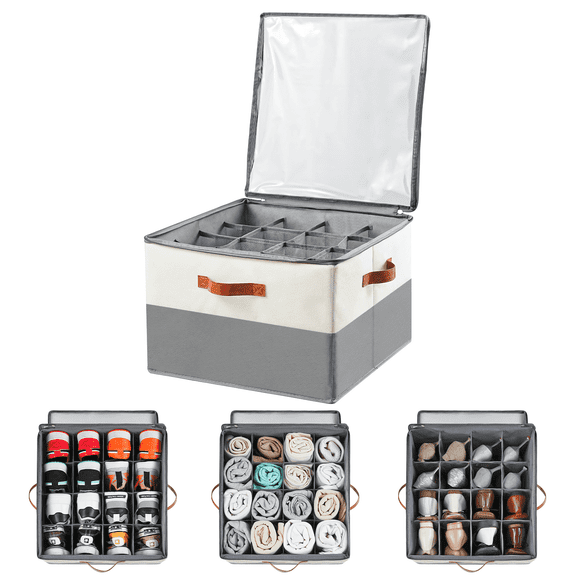 VOZOGO Shoe Organizer for Closet,Adjustable Dividers for Shoe Storage,Fabric Shoe Storage Bins with Clear Cover