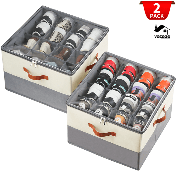 VOZOGO 2 Pack Shoe Organizer for Closet,Shoe Holder with Clear Cover and Reinforced Handles, Fits 16-32 Pairs