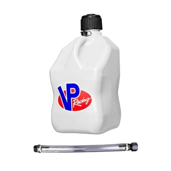 VP Racing 3522-CA, 5.5 Gallon Square Motorsport Jug, White & 14" Standard Hose (1 Pack)