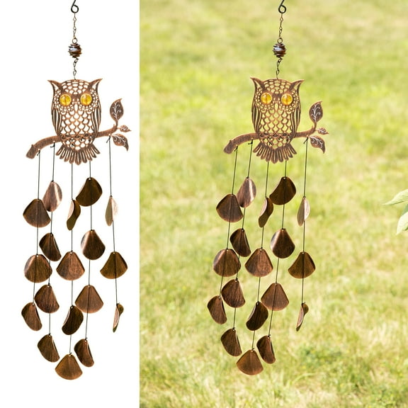 VP Home 30" H Rustic Copper Tribal Owl and Wolf Wind Chimes for Outside - Unique Outdoor Decorations and Garden Gifts for Women, Mom, Grandma, and Unisex - Wind Chimes for Outside