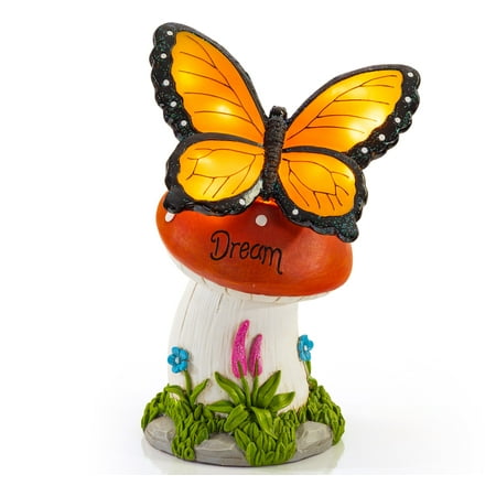 VP Home Butterfly Dream Mushroom Solar Powered LED Outdoor Statue Garden Light
