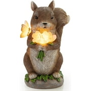 VP Home Charming Welcome Squirrel Statue, Solar-Powered LED Outdoor Decor Garden