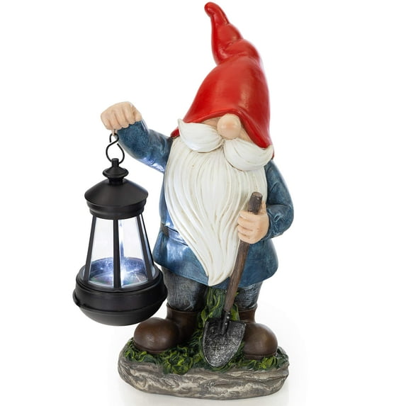 VP Home Earnest Garden Gnomes with Lantern - Solar Powered Light Garden Gnome for Outdoor Decor