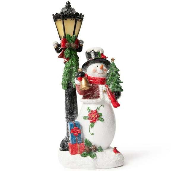 VP Home Glowing Lampost Christmas Snowman Figurine - LED Lighted Indoor Decor for Festive Holiday Ambiance in Resin Fiber Optic Design