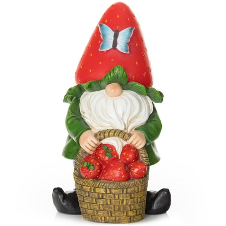 VP Home Strawberry Gnome Solar Powered LED Outdoor Decor Garden 10"H x 5.5"W x 4"D