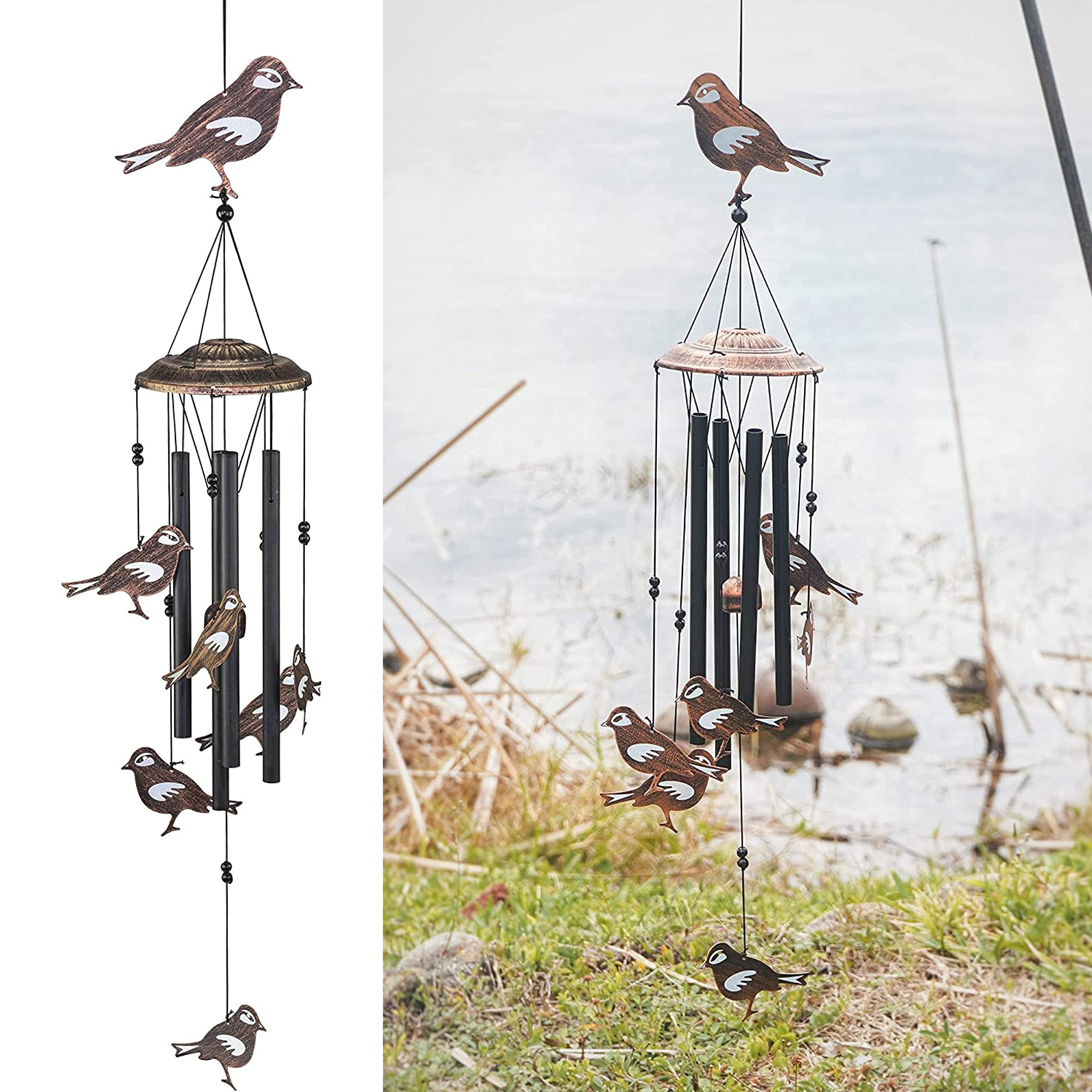32" Rustic Brown Iron Songbird Wind Chimes
