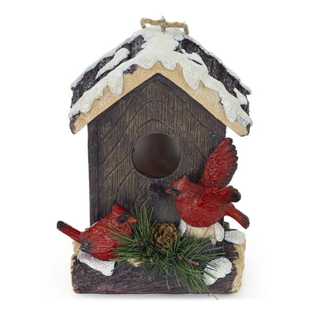 VP Home Winter Cardinals Hand-Painted Hanging Bird Houses for Outdoors Decor