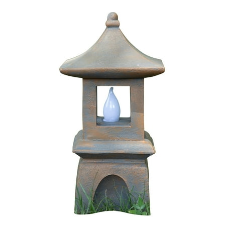 VP Home Zen Garden Pagoda Solar Statue, Japanese Garden Decor, LED Garden Light
