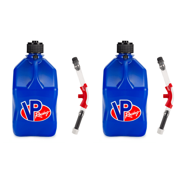 VP Racing 3532-CA, SQUARE Motorsport Jug 5.5 GALLON -Blue, With Deluxe Filter Hose, and Hose Bender - (2 Pack)