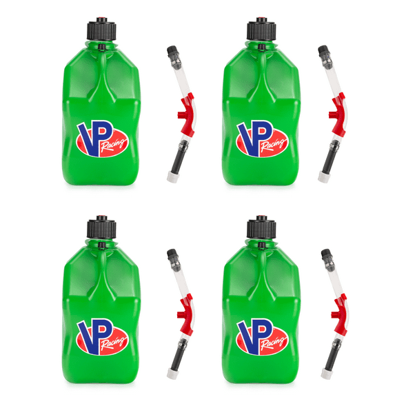 VP Racing 3562-CA, SQUARE Motorsport Jug 5.5 GALLON -Green, With Deluxe Filter Hose, and Hose Bender - (4 Pack)