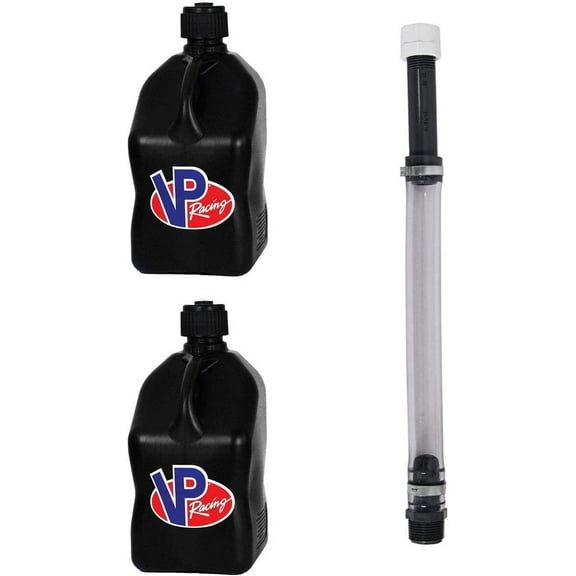 VP Racing Fuels 5-Gallon Square Motorsport Utility Container Black & 14" Standard Hose 2 Pack