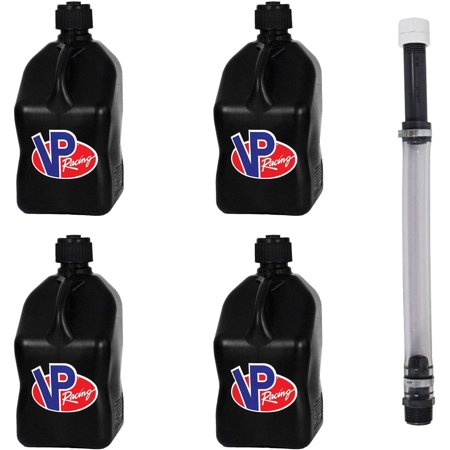 VP Racing 3582-CA, 5.5 Gallon Square Motorsport Jug Black & 14 Inch Hose (4 Pack)