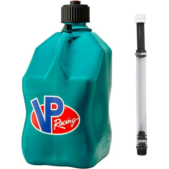 VP Racing 3622-CA, 5.5-Gallon Square Motorsport Jug Caribbean w/ 14" Deluxe Hose Close-Trimmed Cap and Neck for Tight Seal (1 Pack)