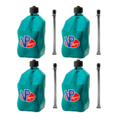 VP Racing 3622-CA, 5.5-Gallon Square Motorsport Jug Caribbean w/ 14" Standard Hose Close-Trimmed Cap and Neck for Tight Seal (4 Pack)