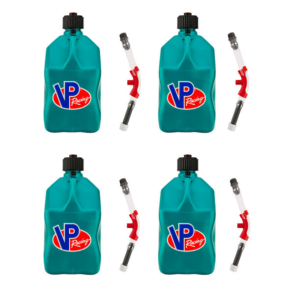 VP Racing 3622-CA, SQUARE Motorsport Jug 5.5 GALLON -Caribbean, With Deluxe Filter Hose, and Hose Bender - (4 Pack)