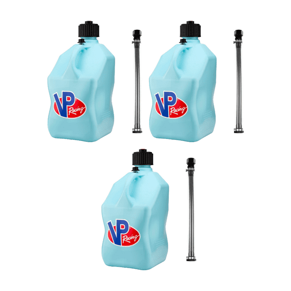VP Racing 3632-CA, 5.5-Gallon Square Motorsport Jug Sky w/ 14" Standard Hose Close-Trimmed Cap and Neck for Tight Seal (3 Pack)