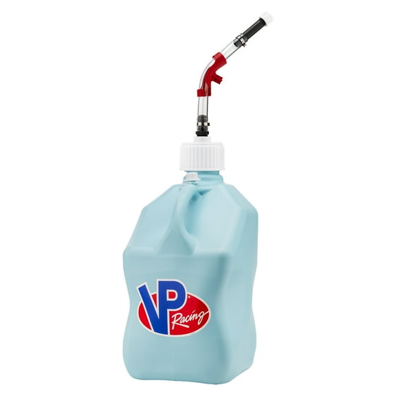 VP Racing 3632-CA, Square Motorsport Jug 5.5 Gallon -Sky, With Deluxe Filter Hose, Hose Bender, White Cap, and White Vent Cap - (2 Pack)