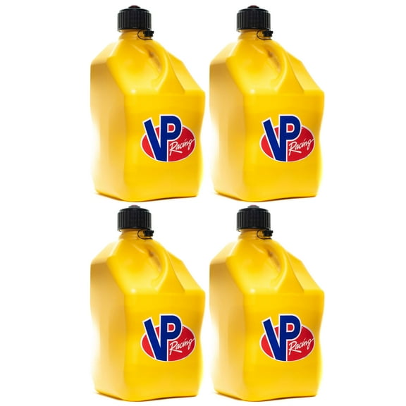 VP Racing 3552-CA, 5.5 Gallon Motorsport Racing Liquid Container Motorsport Jug with Contoured Handle, Multipurpose Cap and Rubber Gaskets, Yellow (4 Pack)
