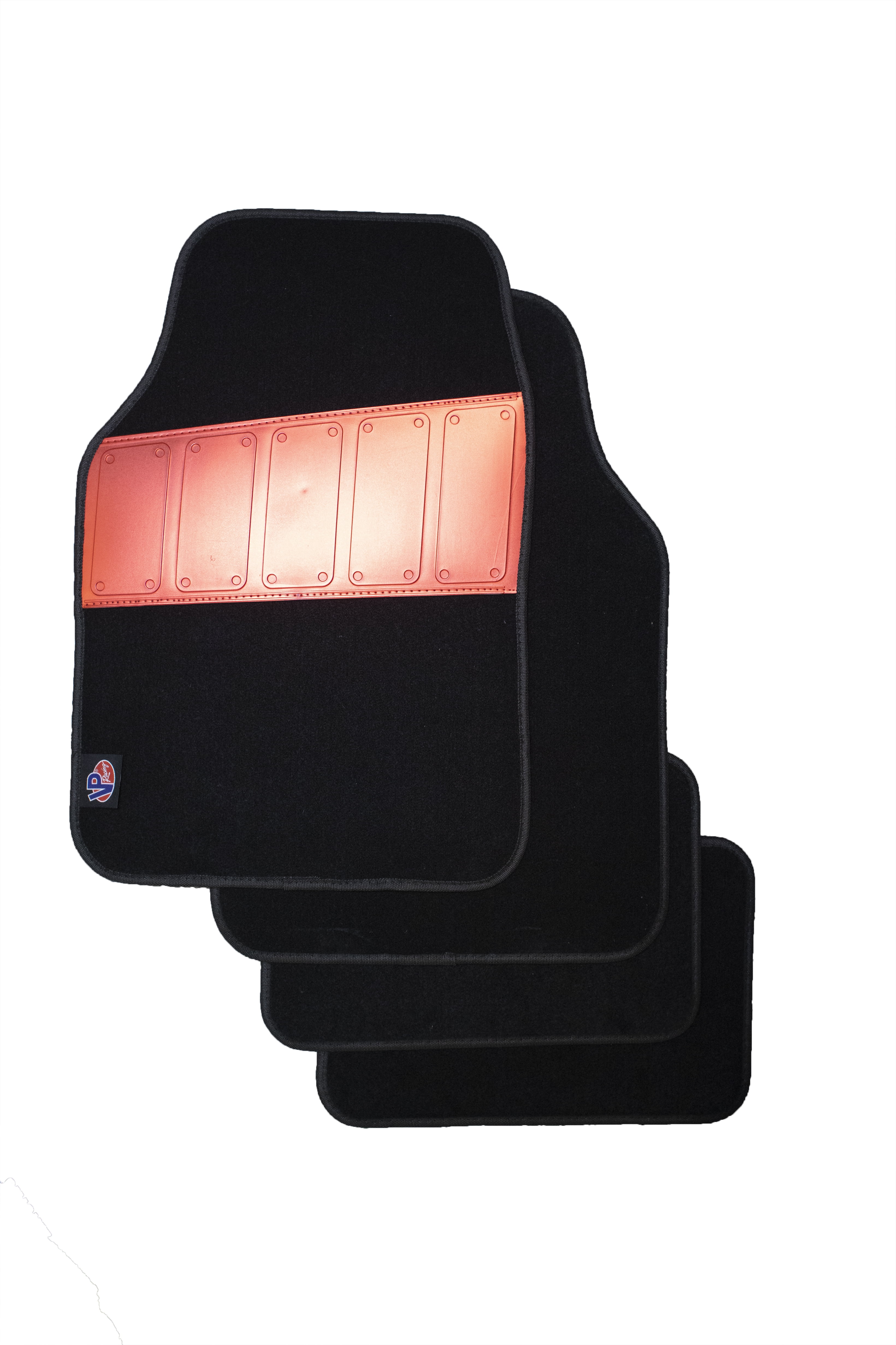 VP Racing Carpet with Metallic Heel Pad Car Mat, Black and Red, 4 Piece
