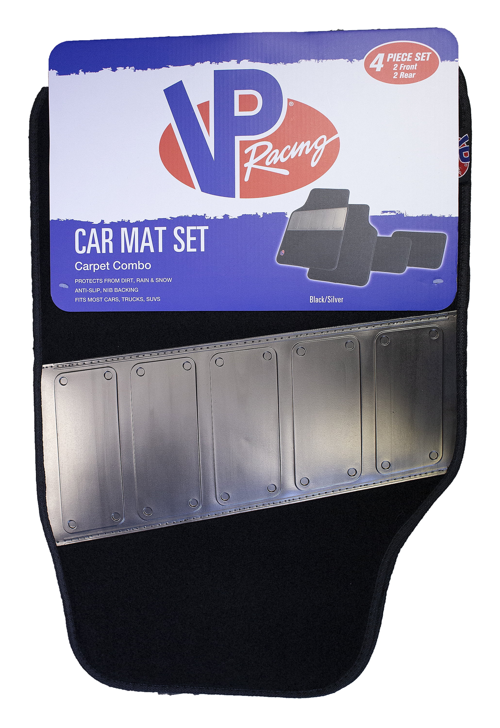 VP Racing Carpet with Metallic Heel Pad Car Mat, Black and Silver, 4 ...