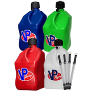 VP Racing Fuel 5.5 Gallon Racing Utility Jug Multicolor Bundle 4 Pack by Louisiana Pantry (4 Deluxe Hoses Included, Blue, Red, Green, and White)