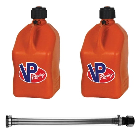 VP Racing 3572-CA, 5.5 Gallon Square Orange Motorsport Jug w/ 14 Inch Standard Filler Hose Close-Trimmed Cap and Neck for Tighter Seal (2 Pack)
