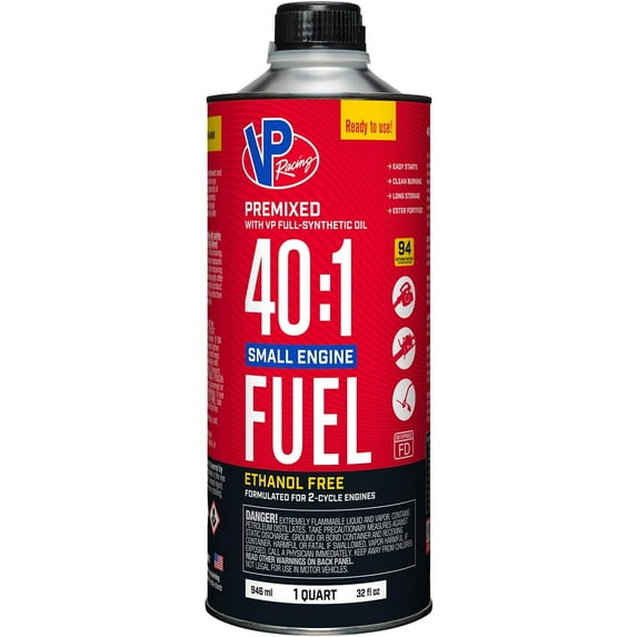 VP Racing Fuels 6295, Ready to Use, 40:1 Premixed 2-Cycle Small Engine Fuel (SEF) - Quart (8 Pack)